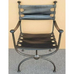 Hammered Metal and Leather Campaign Style Armchair