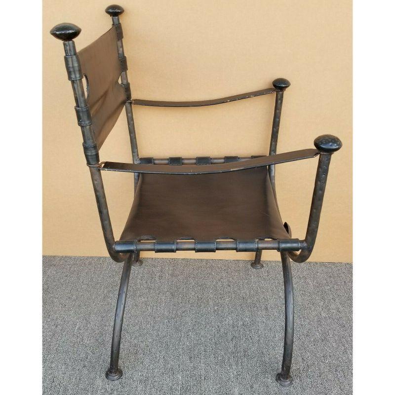 American Hammered Metal and Leather Campaign Style Armchair