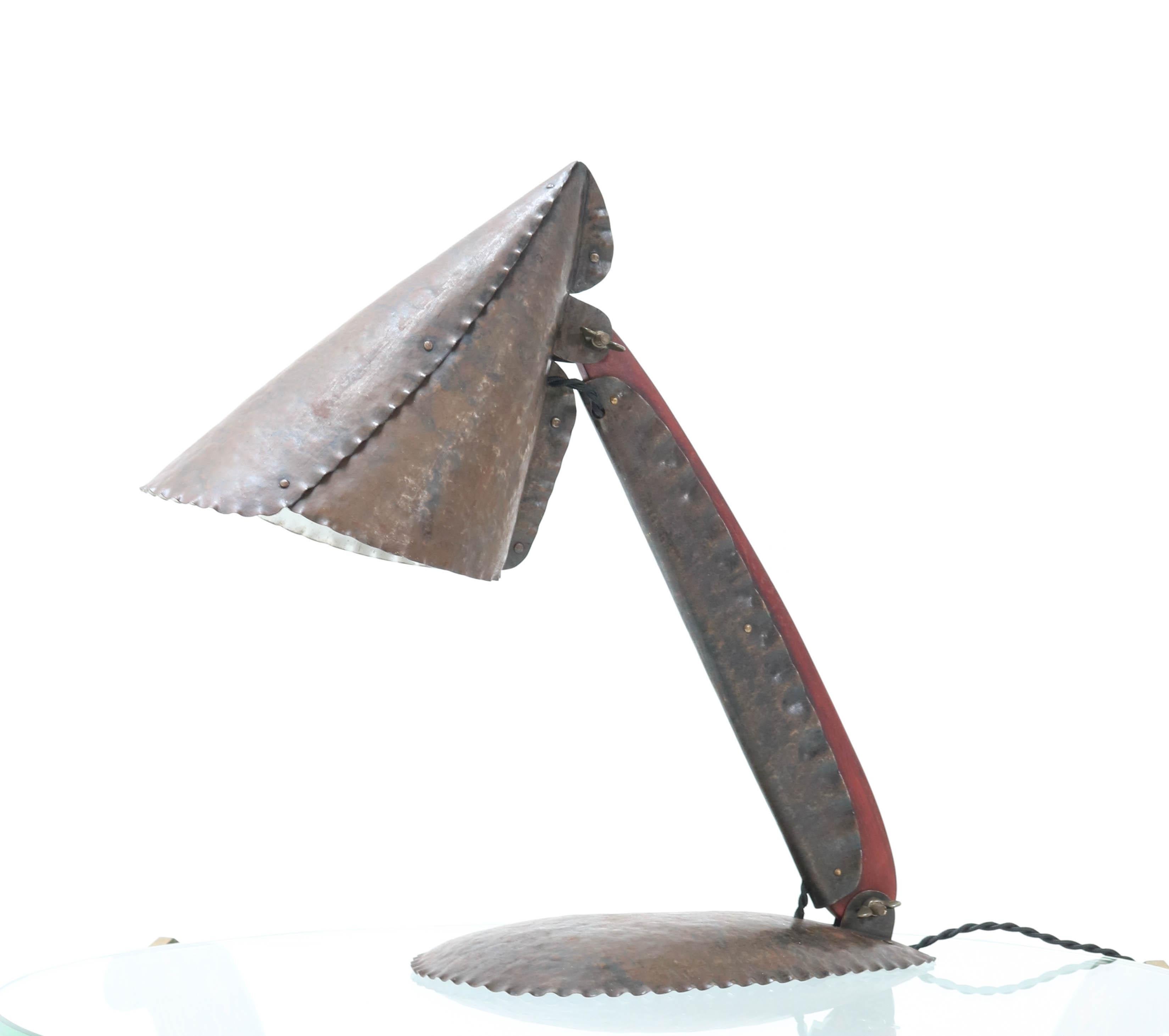 Dutch Hammered Metal Art Deco Amsterdam School Table Lamp by Johan Verhey, 1930s For Sale