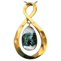 Collana con ciondolo Infinity in metallo martellato e Lodolite, in stile Mid-Century Modern