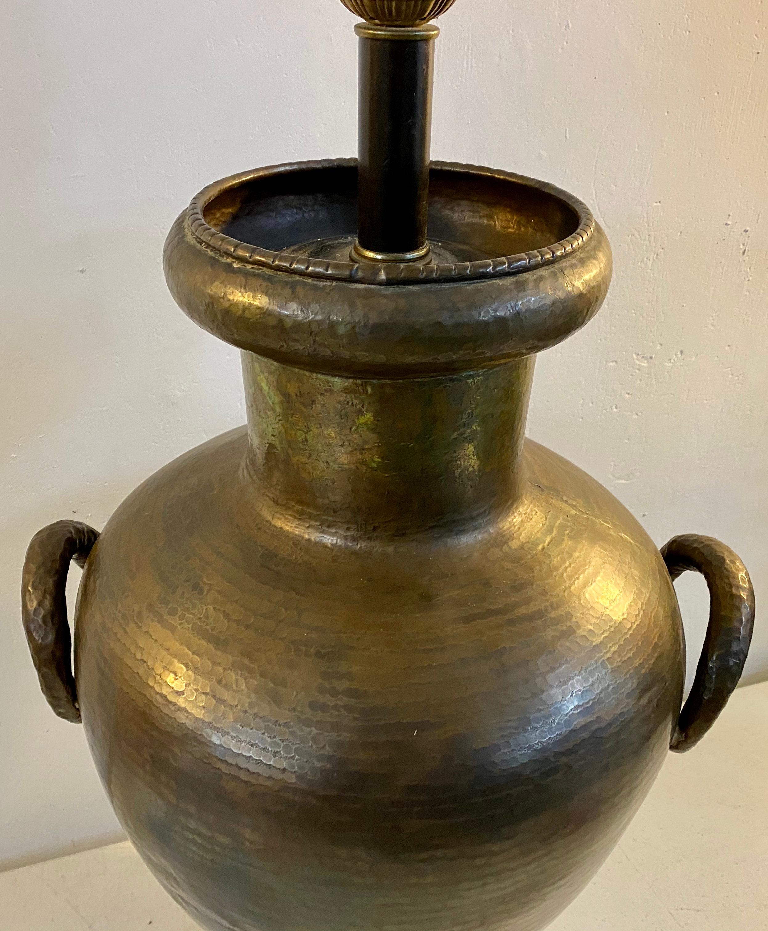Hammered Metal Middle Eastern Style Table Lamp, circa 1950 In Good Condition For Sale In San Francisco, CA