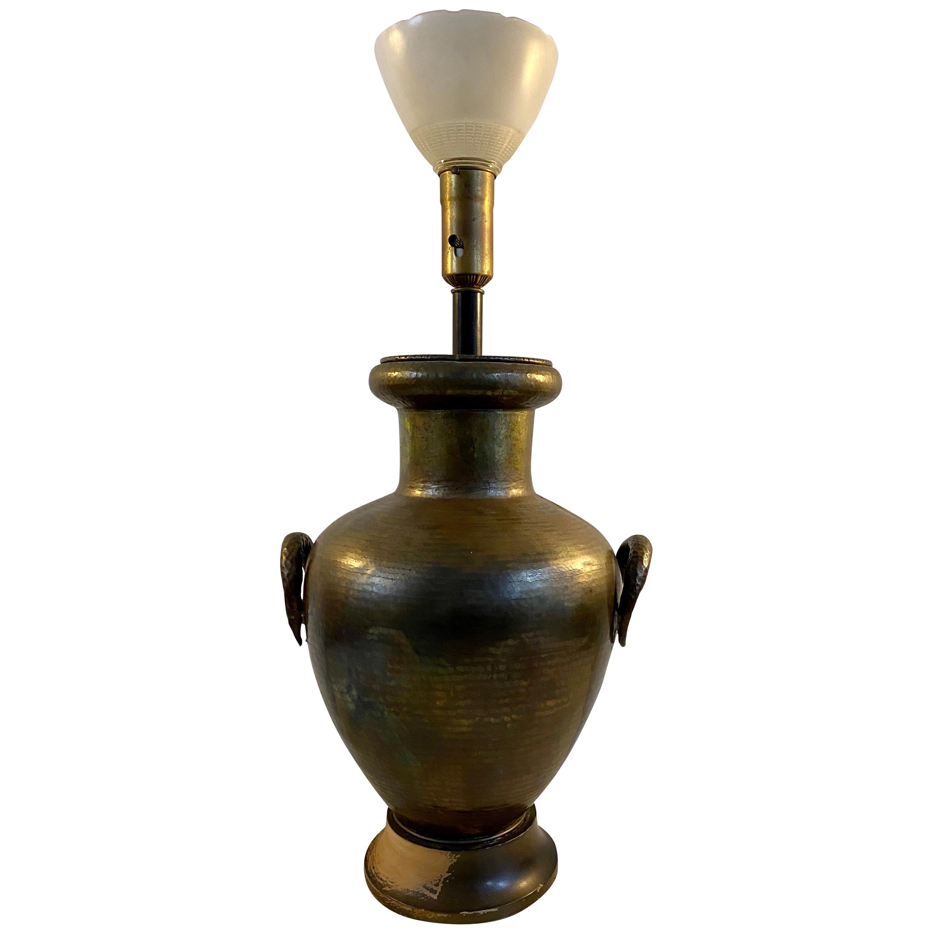 Hammered Metal Middle Eastern Style Table Lamp, circa 1950 For Sale
