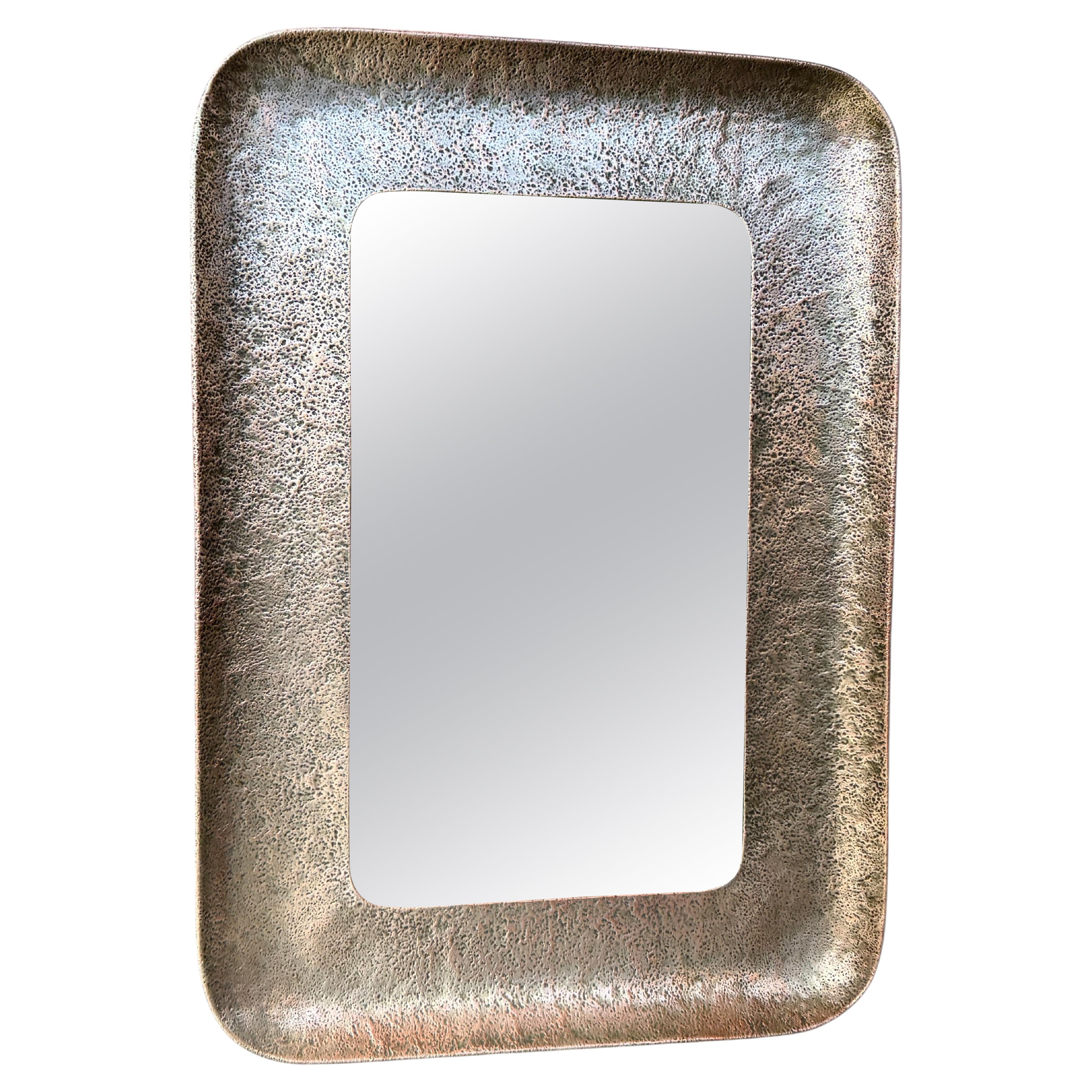 Hammered Nickel-Plated Copper Mirror by Angelo Bragalini, Italy, 1960 For Sale