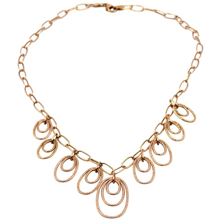 Hammered Open Circle 14 Karat Rose Gold Necklace For Sale at 1stDibs