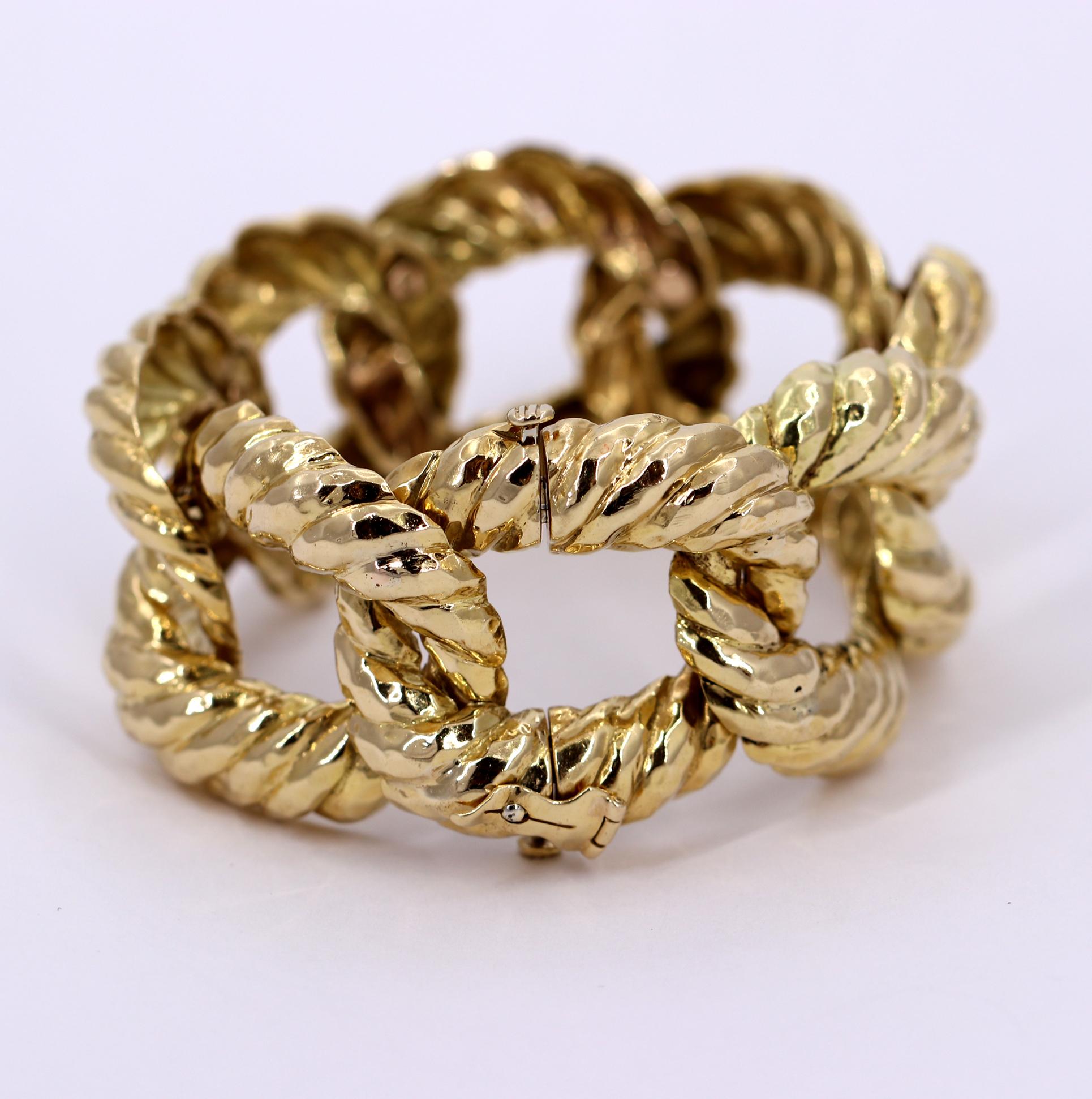 Hammered Open Link Gold Bracelet 1