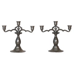 Hammered Pewter Candelabras by Just Andersen, 1920s, Denmark