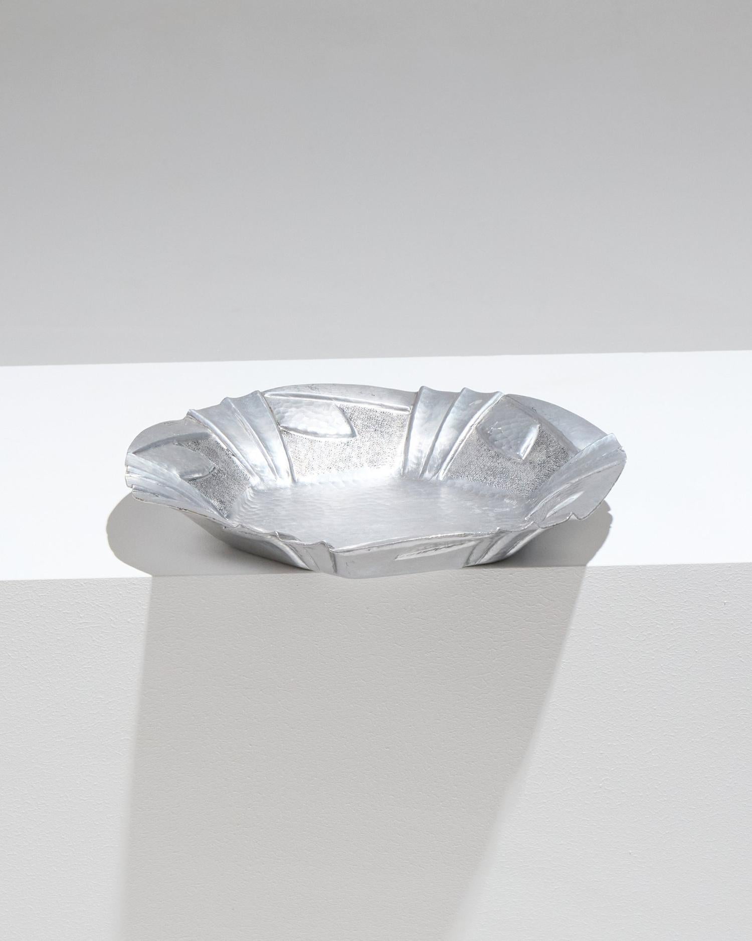 20th Century Hammered Pewter Dish, Louis Houzeaux, 1930s For Sale