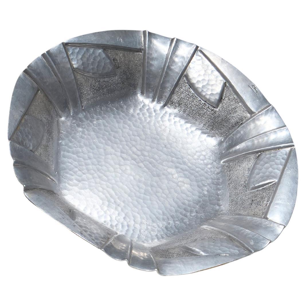 Hammered Pewter Dish, Louis Houzeaux, 1930s For Sale