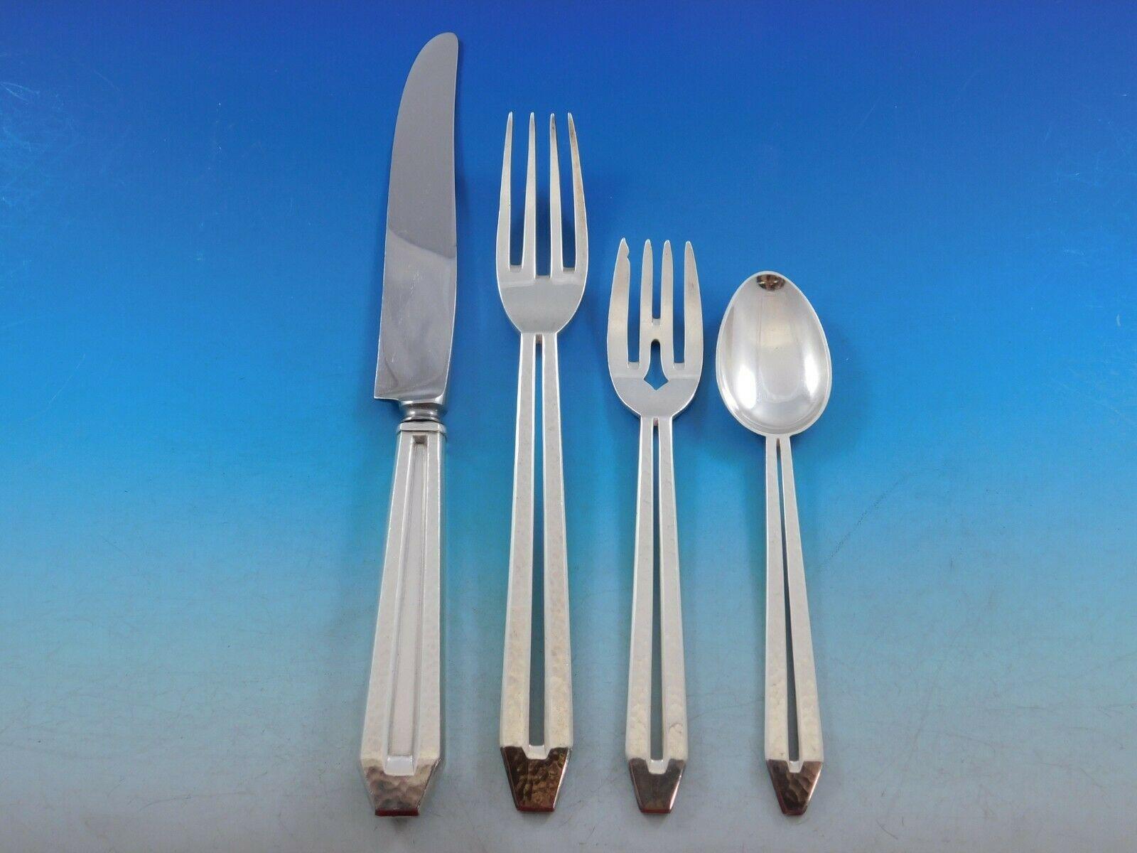 Arts and Crafts Hammered Pierced Randahl Sterling Silver Flatware Set Hand Wrought Chicago 107pc