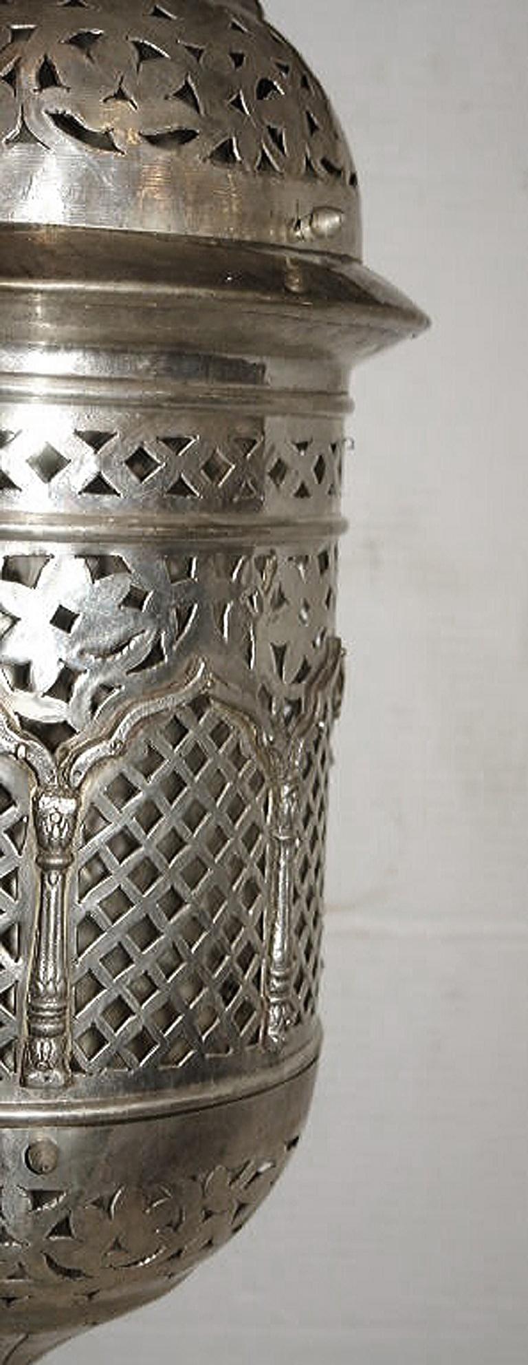 Hammered Pierced Silver Plated Lantern In Good Condition For Sale In New York, NY