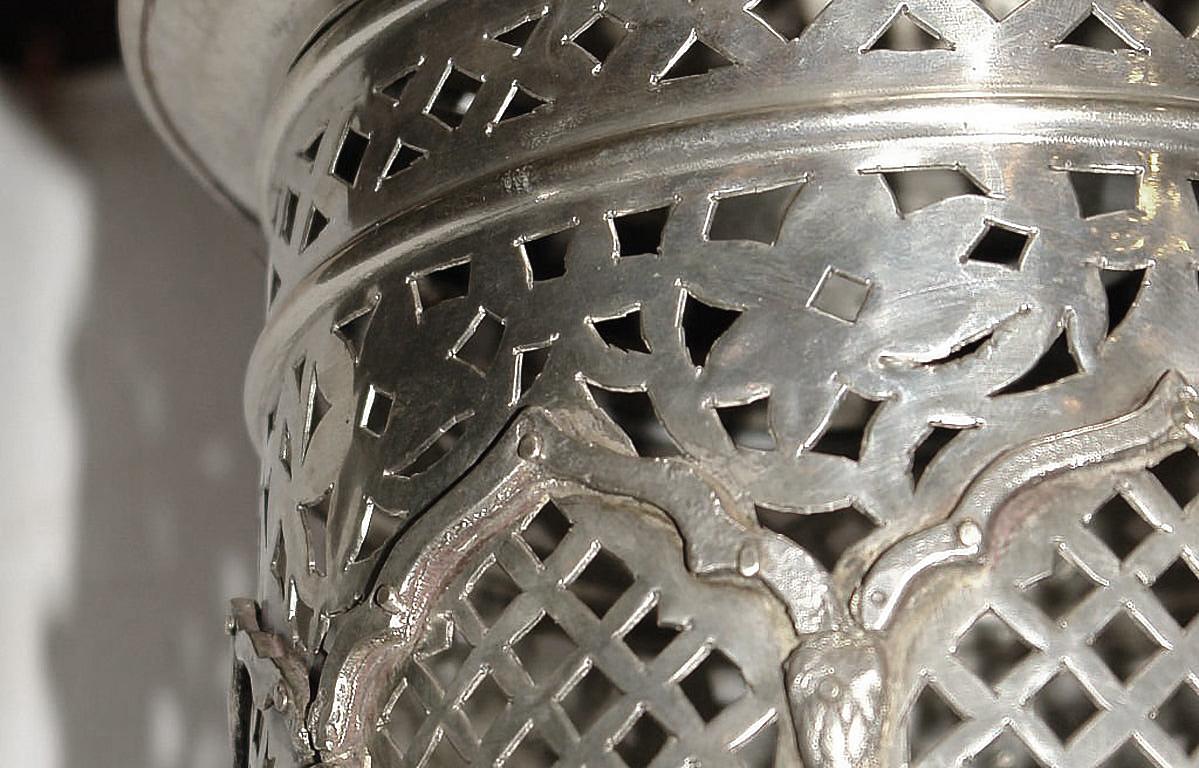 Mid-20th Century Hammered Pierced Silver Plated Lantern For Sale