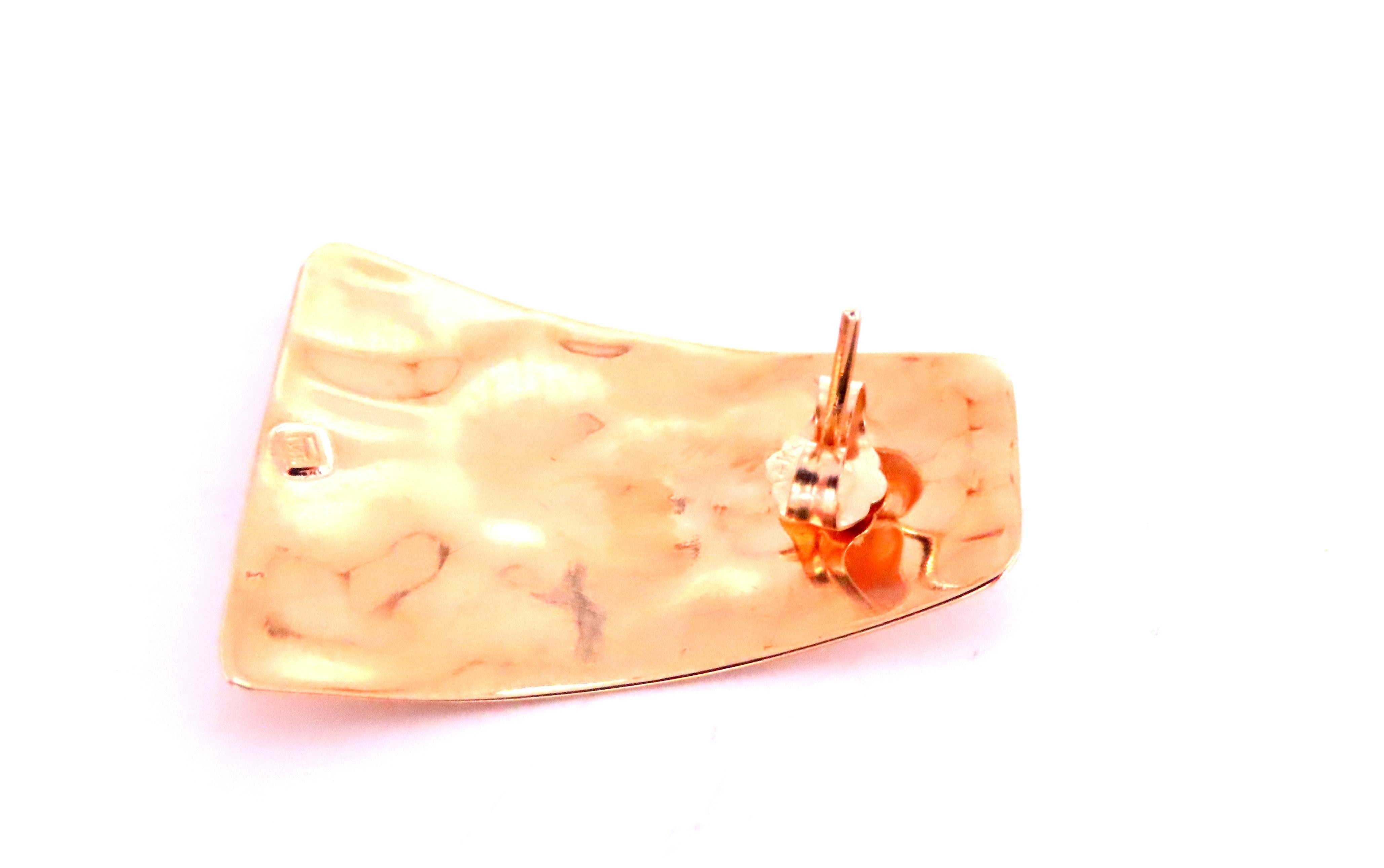 Contemporary Hammered Plate 14kt Gold Bohemian Earrings 12585 For Sale