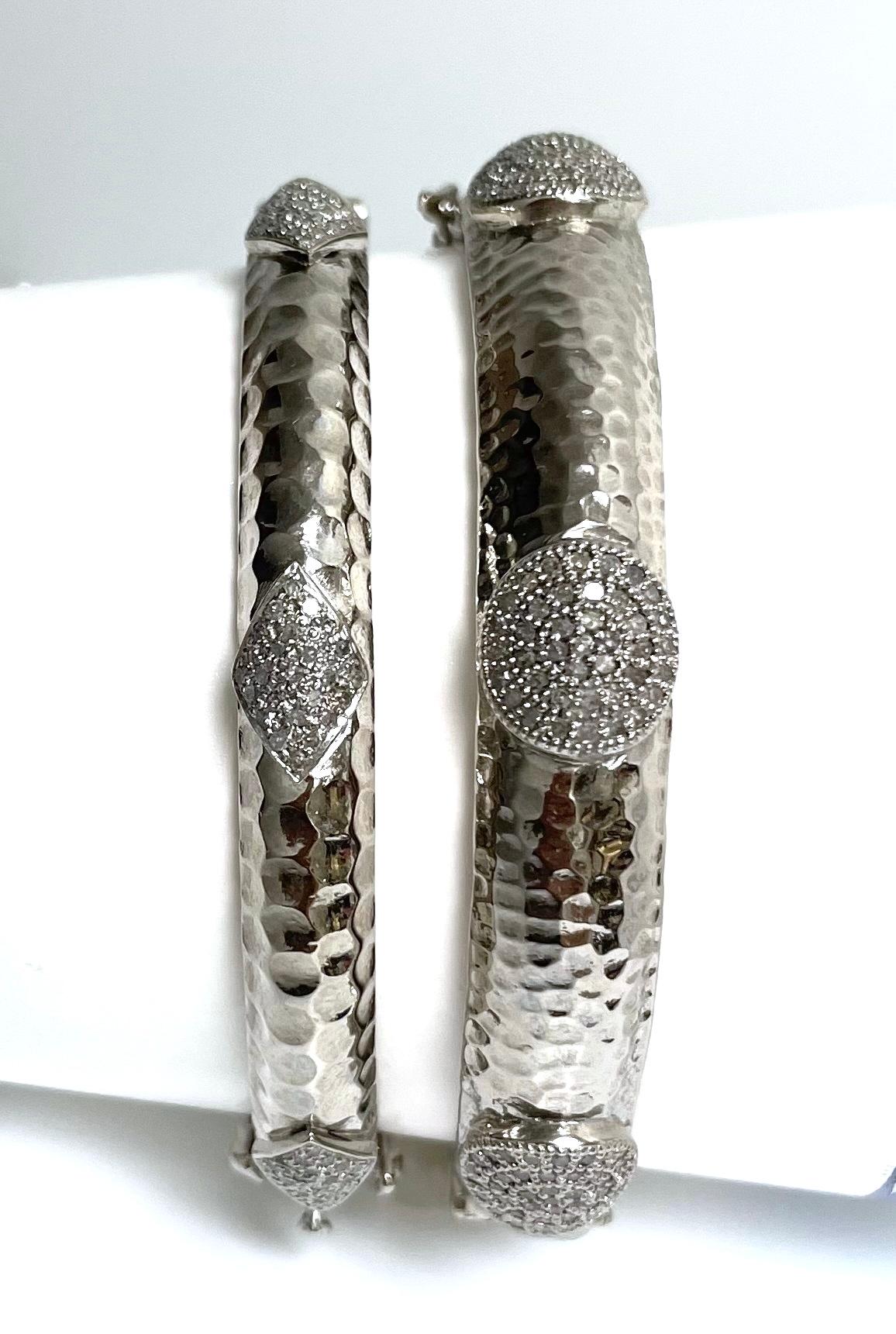  Bracelet paradizia en argent plaqué rhodium martelé avec diamants en vente 5