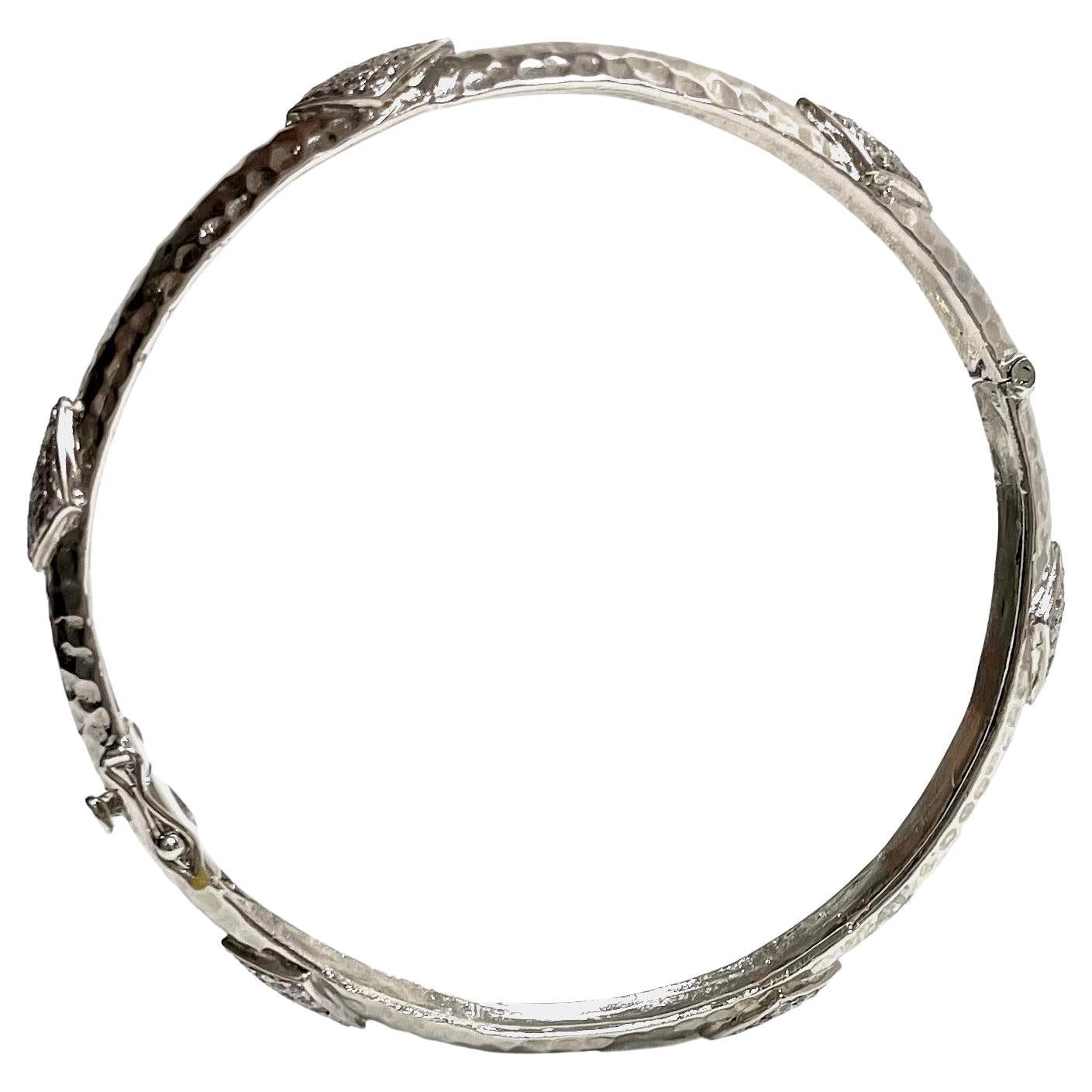 Hammered Rhodium-Plated Silver Bangle with Diamonds Paradizia Bracelet For Sale 9