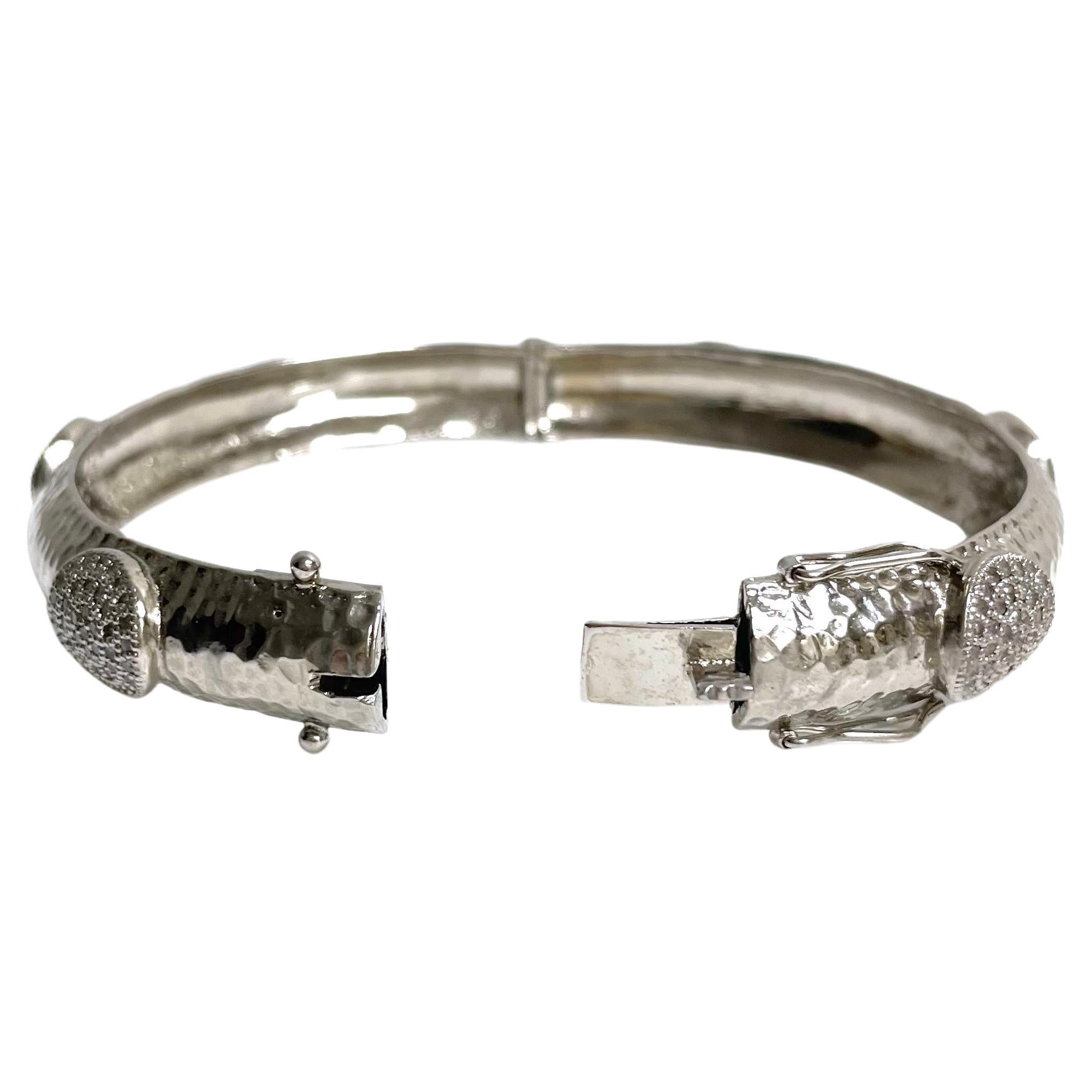  Hammered Rhodium-Plated Silver Bangle with Diamonds Paradizia Bracelet In New Condition For Sale In Laguna Beach, CA