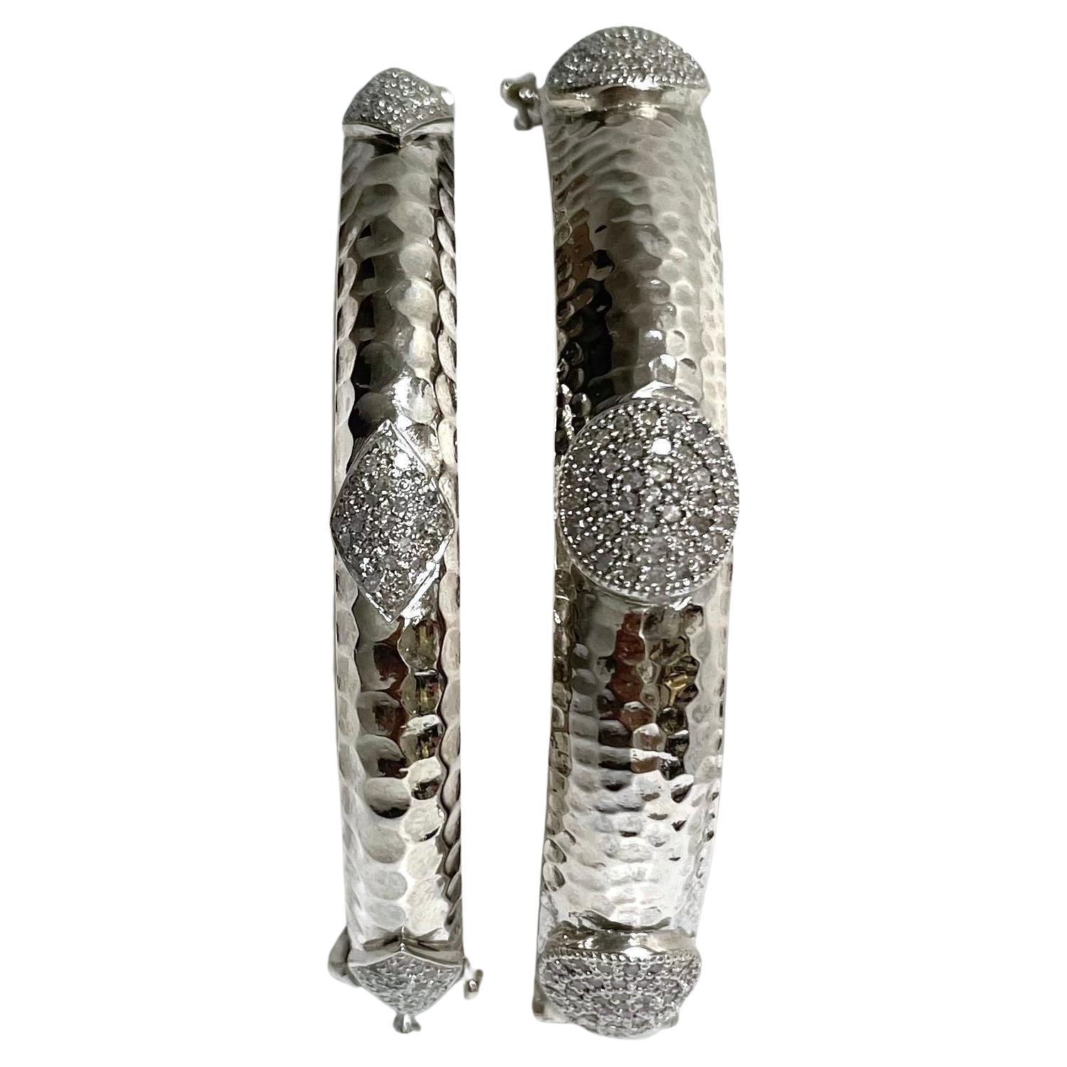 Donna Bracciale Paradizia in argento rodiato e martellato con diamanti in vendita