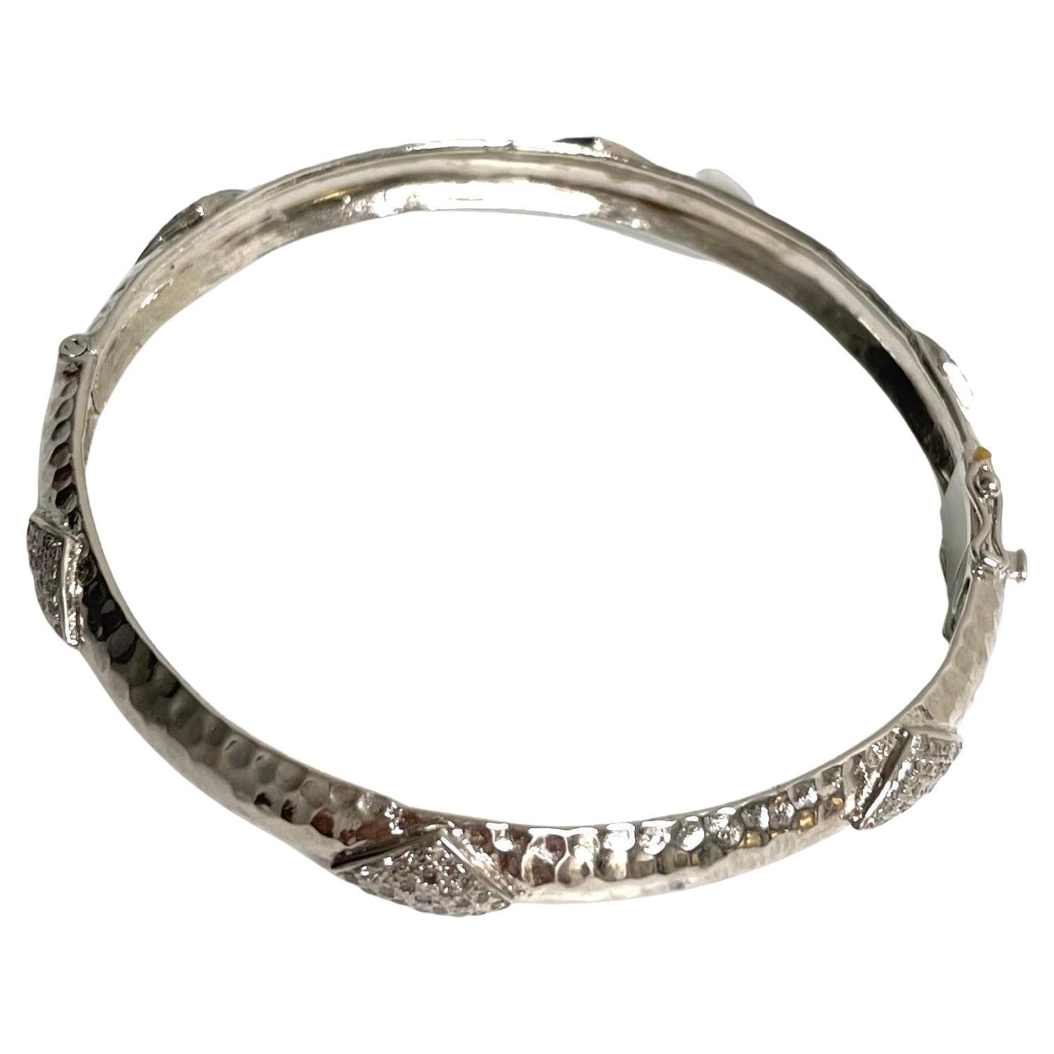 Hammered Rhodium-Plated Silver Bangle with Diamonds Paradizia Bracelet For Sale 2