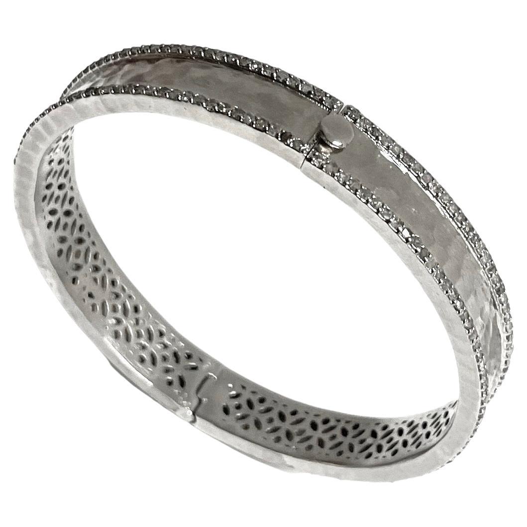  Hammered Rhodium-Plated Silver Bangle with Diamonds Paradizia Bracelet In New Condition For Sale In Laguna Beach, CA
