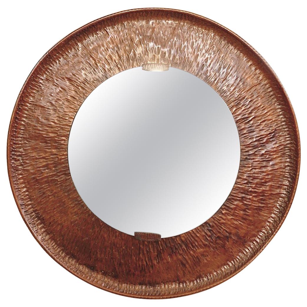 Hammered Round Copper Mirror