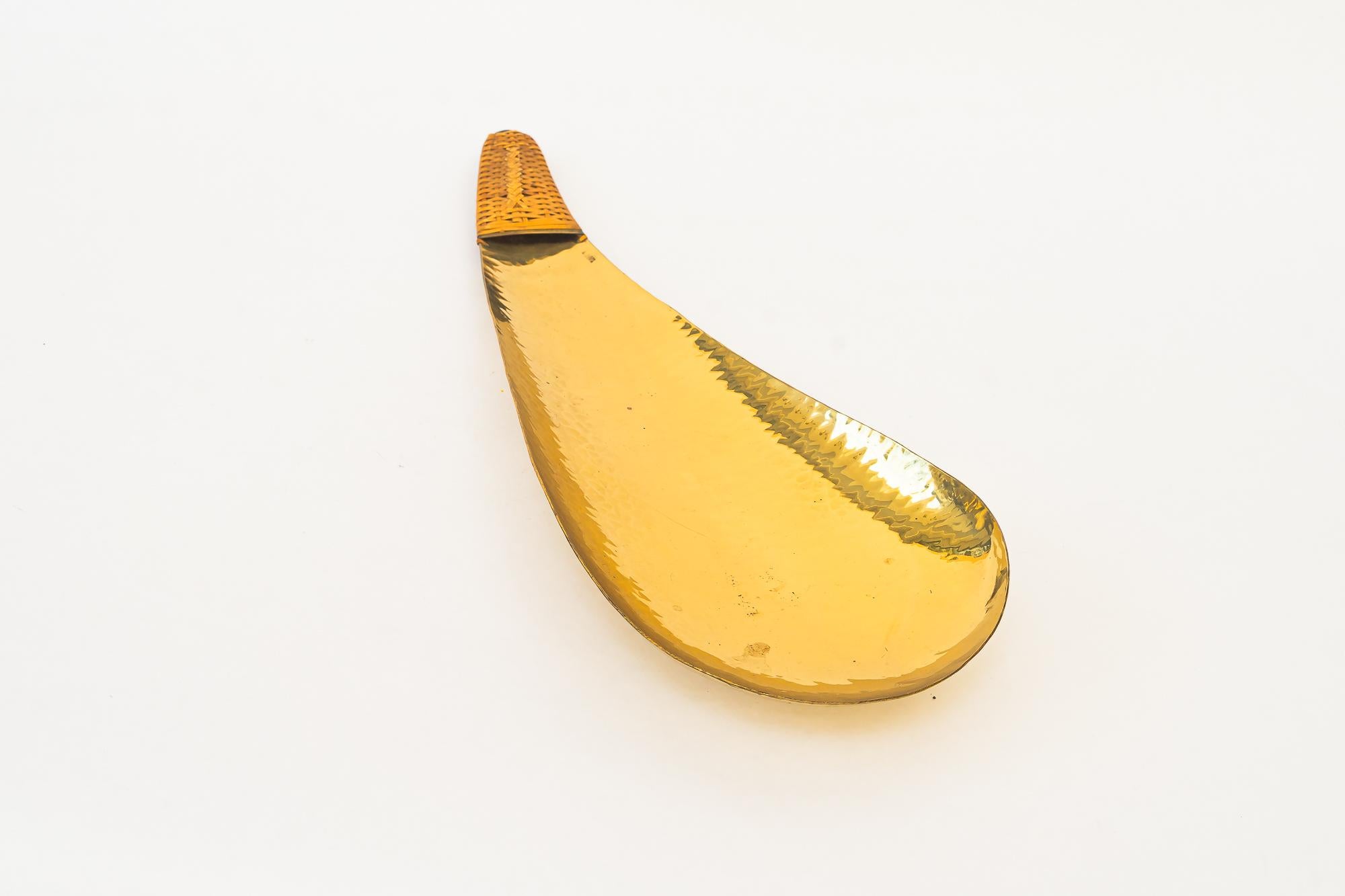 Hammered Serving Plate with wicker vienna around 1950s For Sale 1