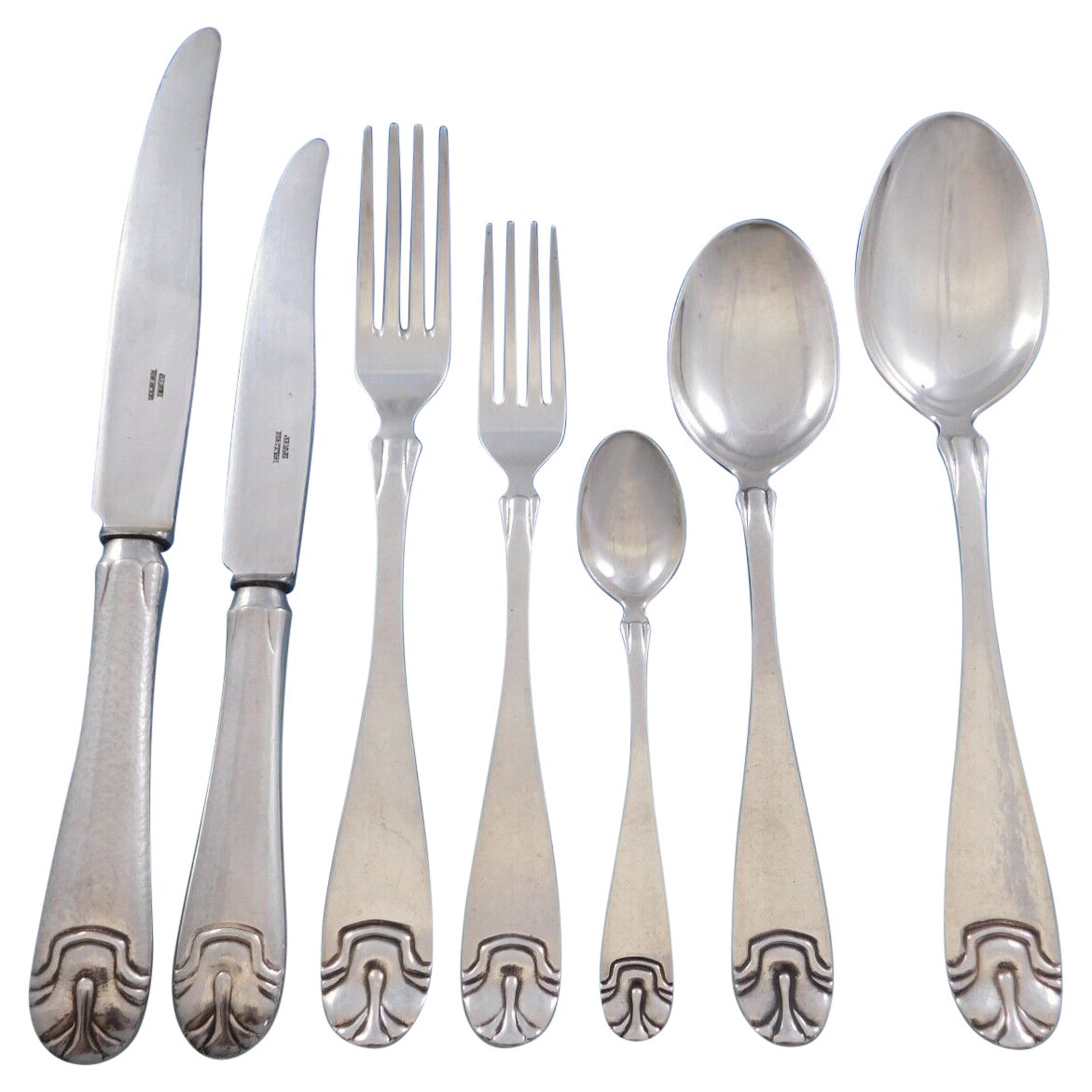 Service de couverts en argent Hammered Shell Hamret Skjell par J Tostrup Norvège 830 en vente