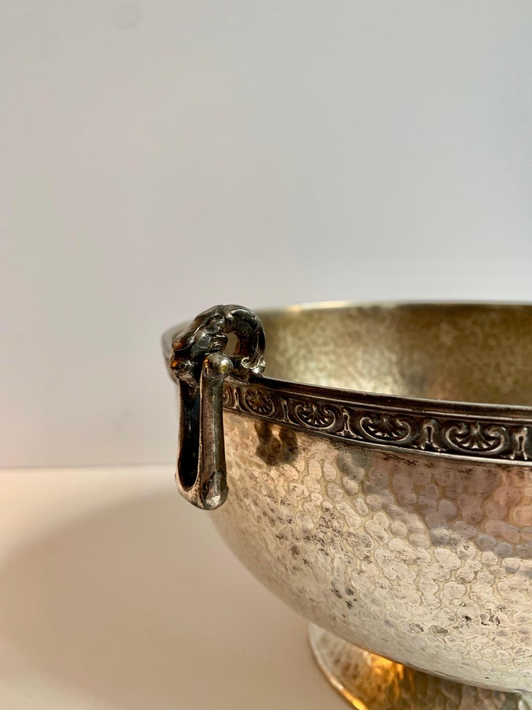 Hammered Silver Bowl with Handle and Rim Detailing For Sale at 1stdibs