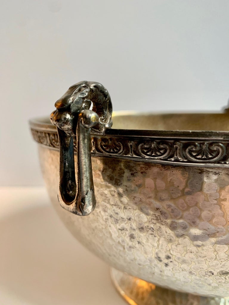 Hammered Silver Bowl with Handle and Rim Detailing For Sale at 1stdibs