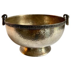 Hammered Silver Bowl with Handle and Rim Detailing
