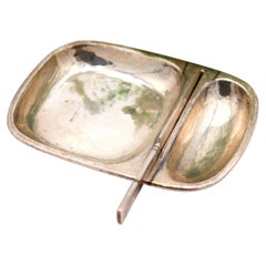 Hammered silver butter dish with two compartments and knife