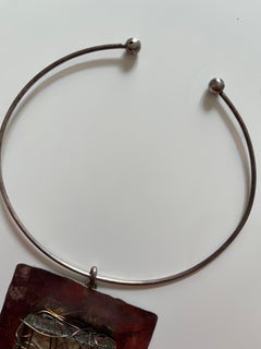 Hammered Silver Necklace with Blue Stone Pendant by Van Der Straeten