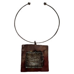 Hammered Silver Necklace with Blue Stone Pendant by Van Der Straeten