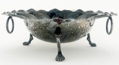 Hammered Silver Plate Footed Bowl with Scalloped Edge and Ring Handles
