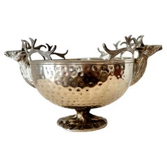 Used Hammered Silver Plate Footed Bowl with Steer Head Handles