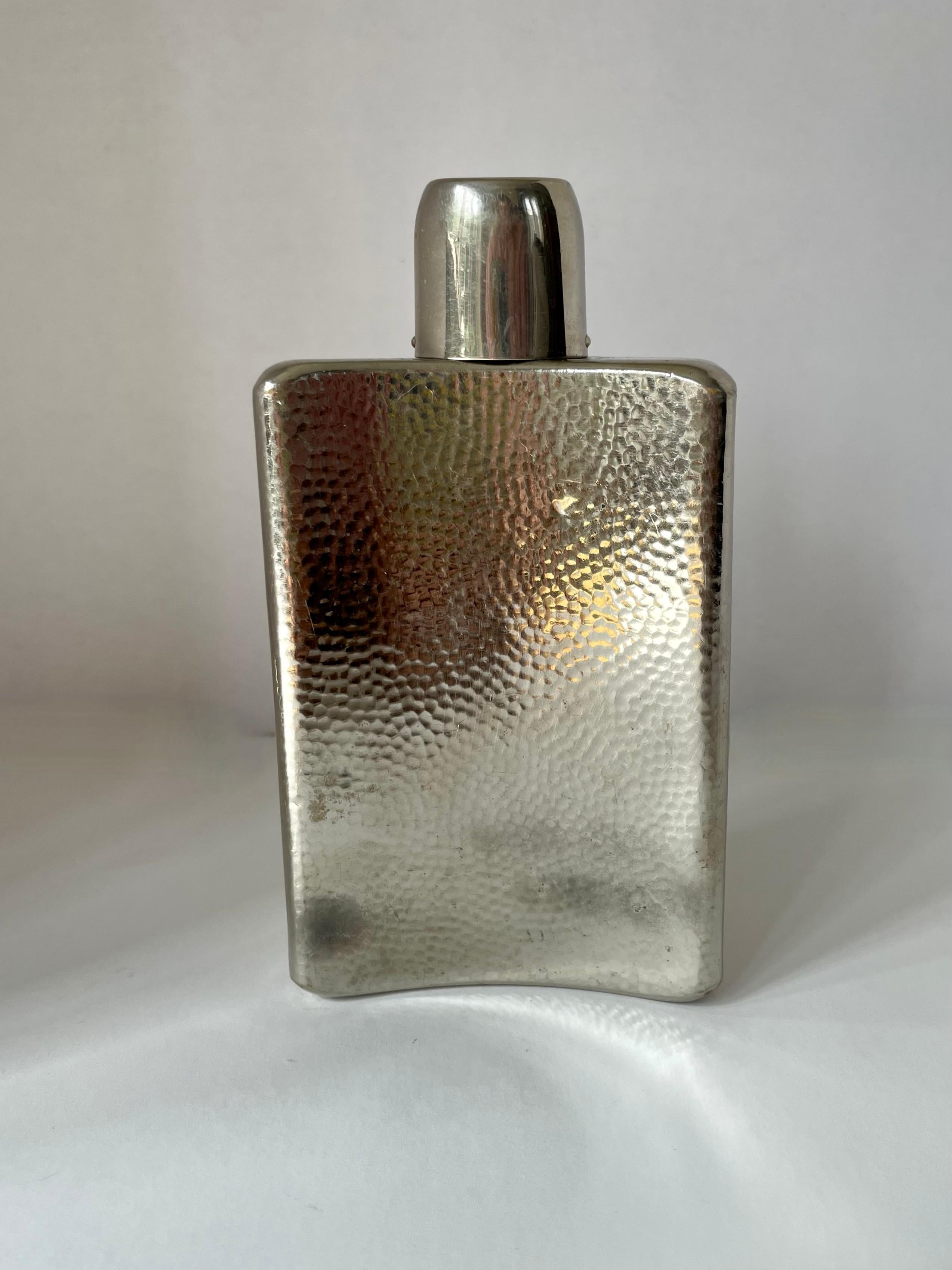 20th Century Hammered Silver Plate Hip Flask with Drinking Cup For Sale