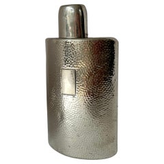 Hammered Silver Plate Hip Flask with Drinking Cup