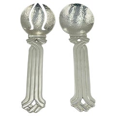 Hammered Silver Serving Utensils with Sculptural Scrolled Handles