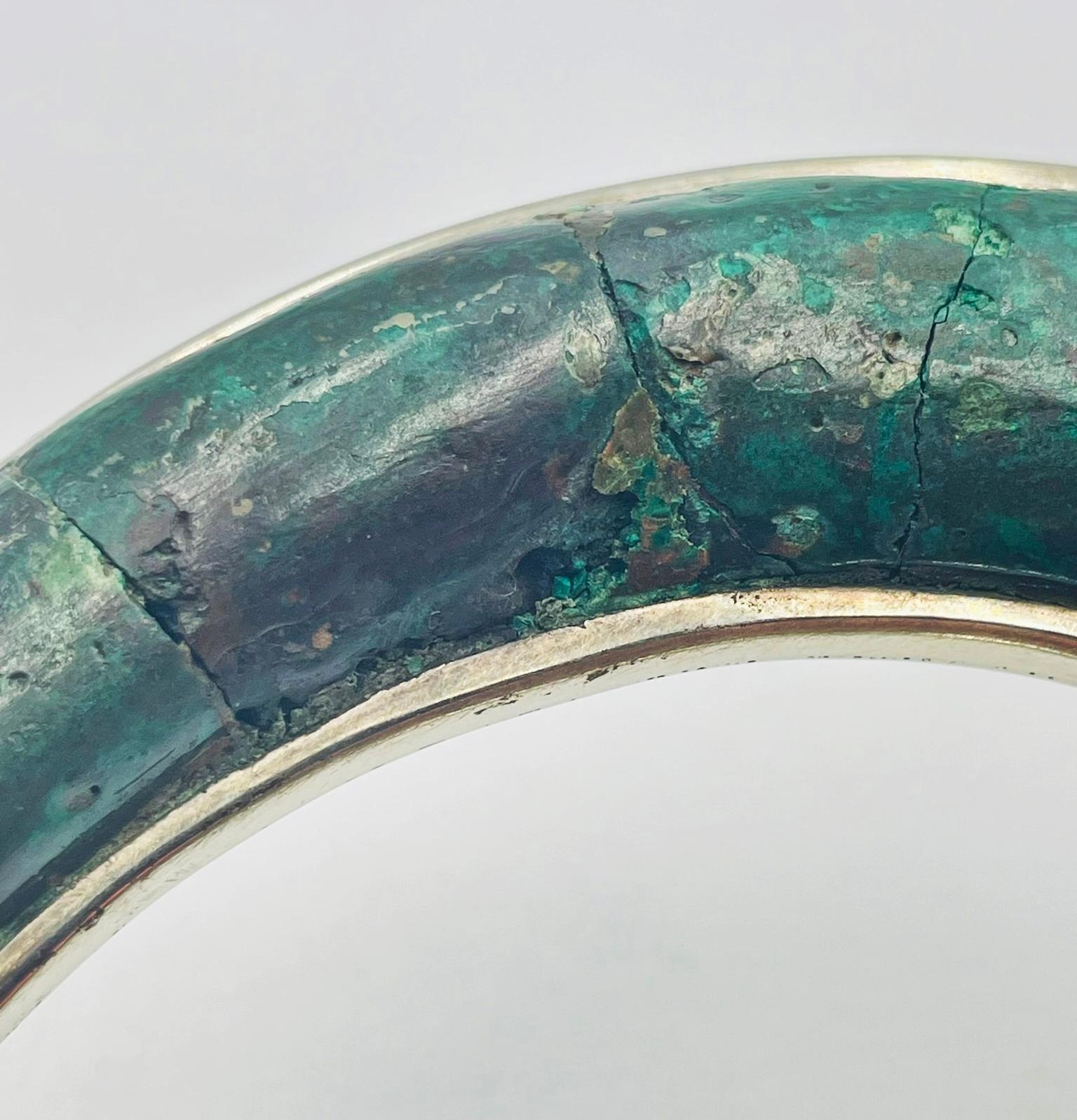 Hammered Silver Tray with Malachite Handle by Los Castillo, Mexican Modernism im Angebot 9