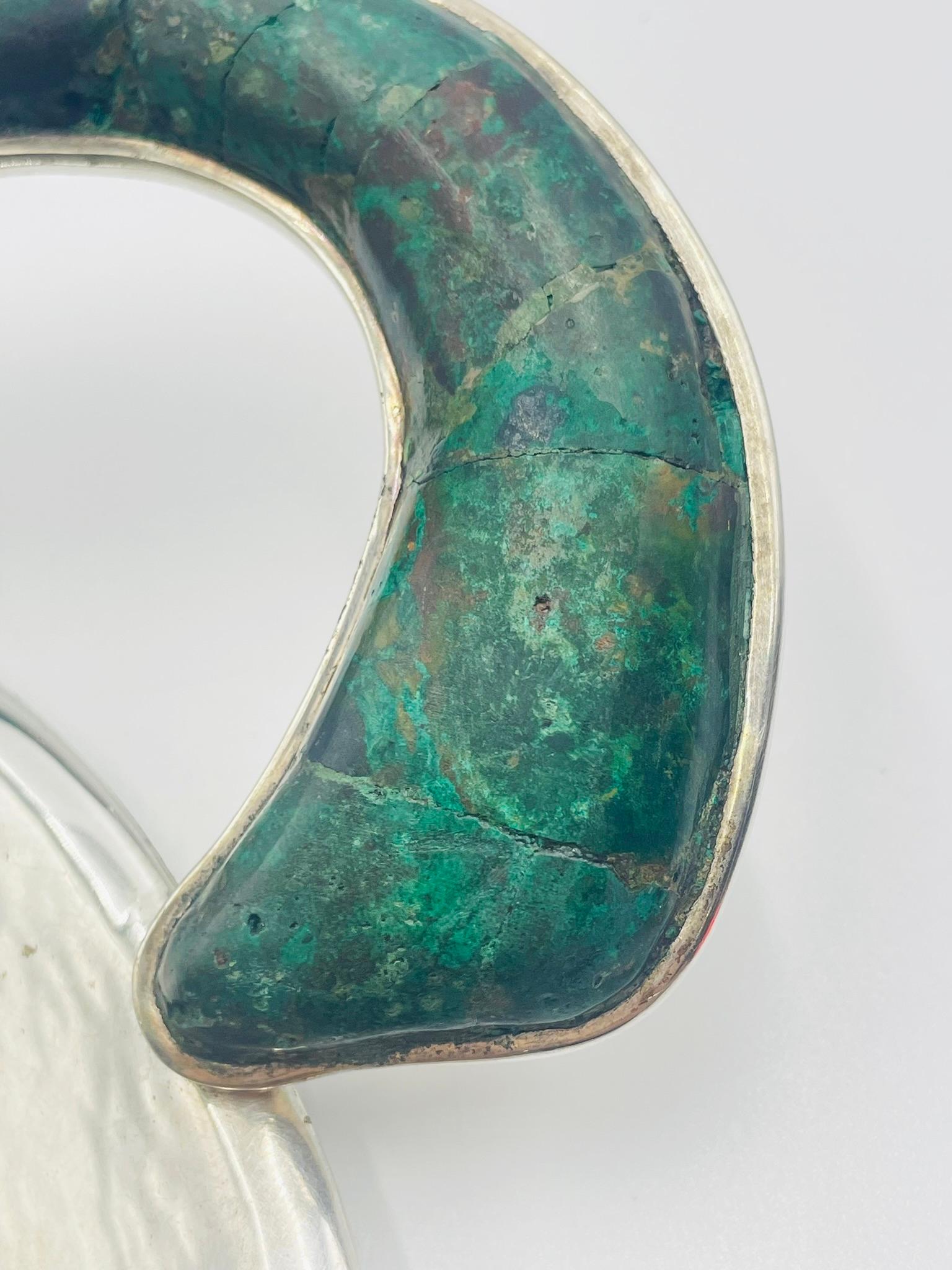 Hammered Silver Tray with Malachite Handle by Los Castillo, Mexican Modernism im Angebot 11