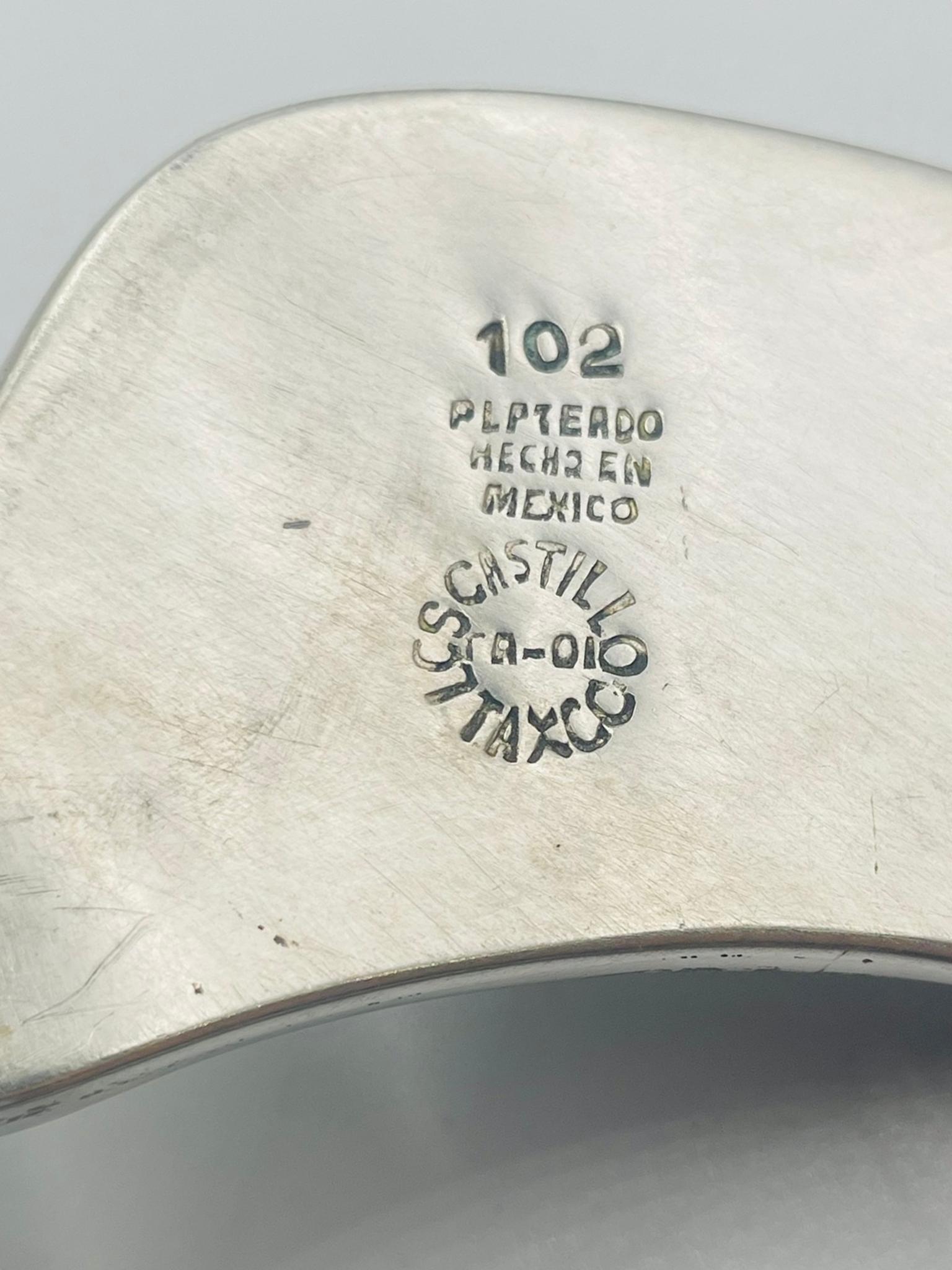 Hammered Silver Tray with Malachite Handle by Los Castillo, Mexican Modernism im Angebot 12