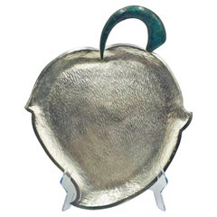 Hammered Silver Tray with Malachite Handle by Los Castillo, Mexican Modernism