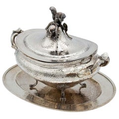 Hammered silver tureen with tray