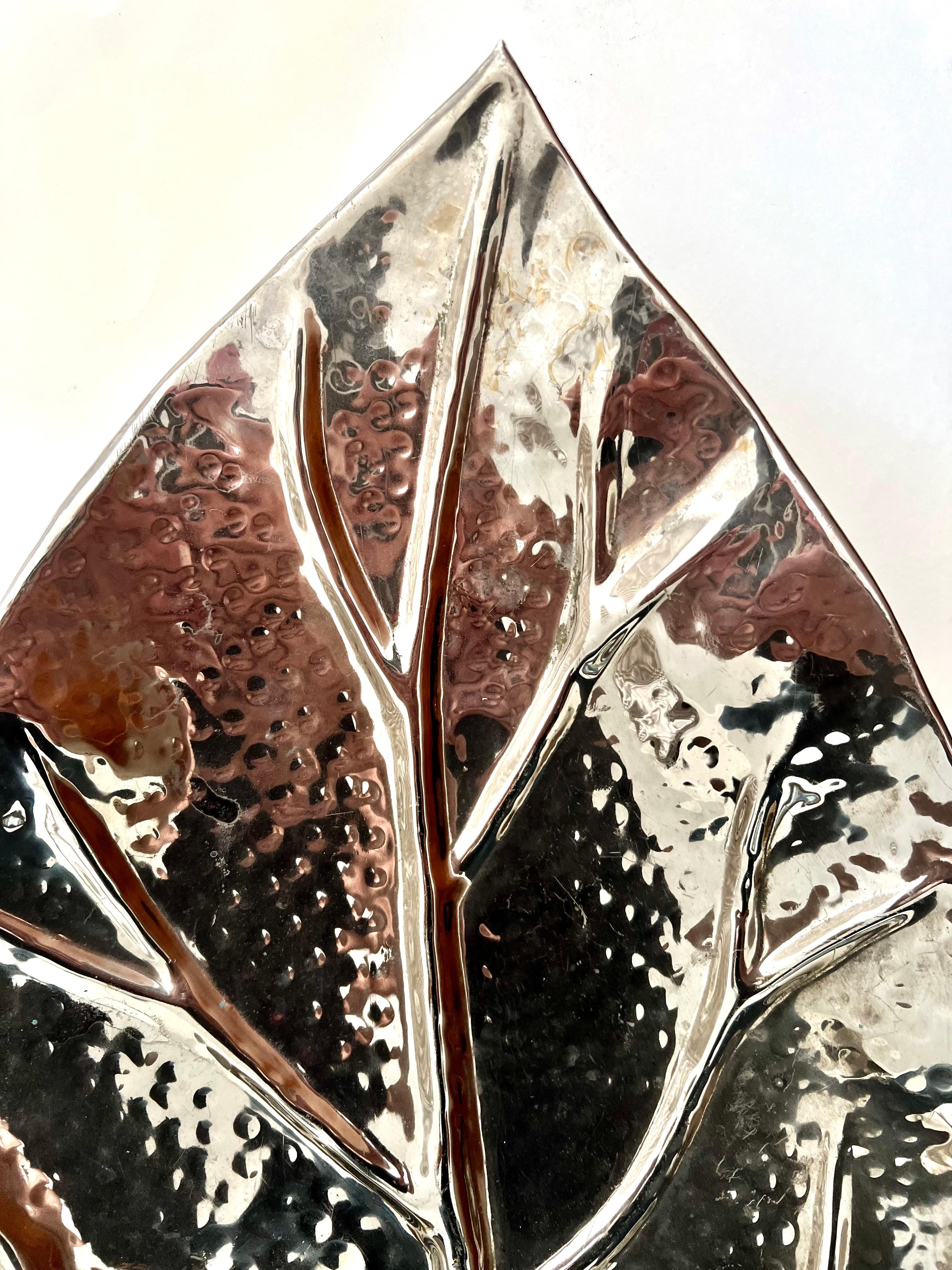 Silver Plate Hammered Silverplate Leaf Serving or Decorative Piece For Sale