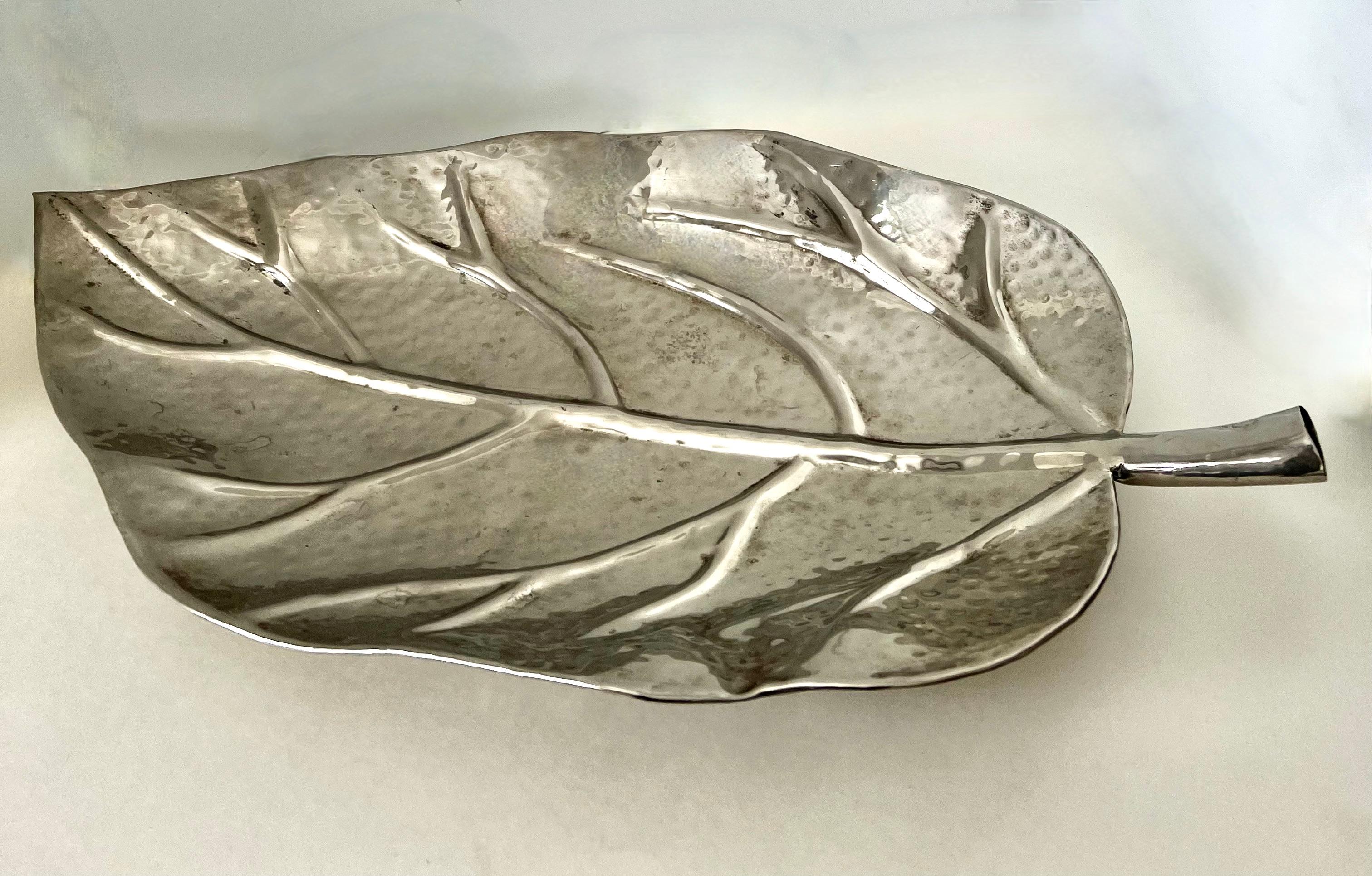 Hammered Silverplate Leaf Serving or Decorative Piece For Sale 1