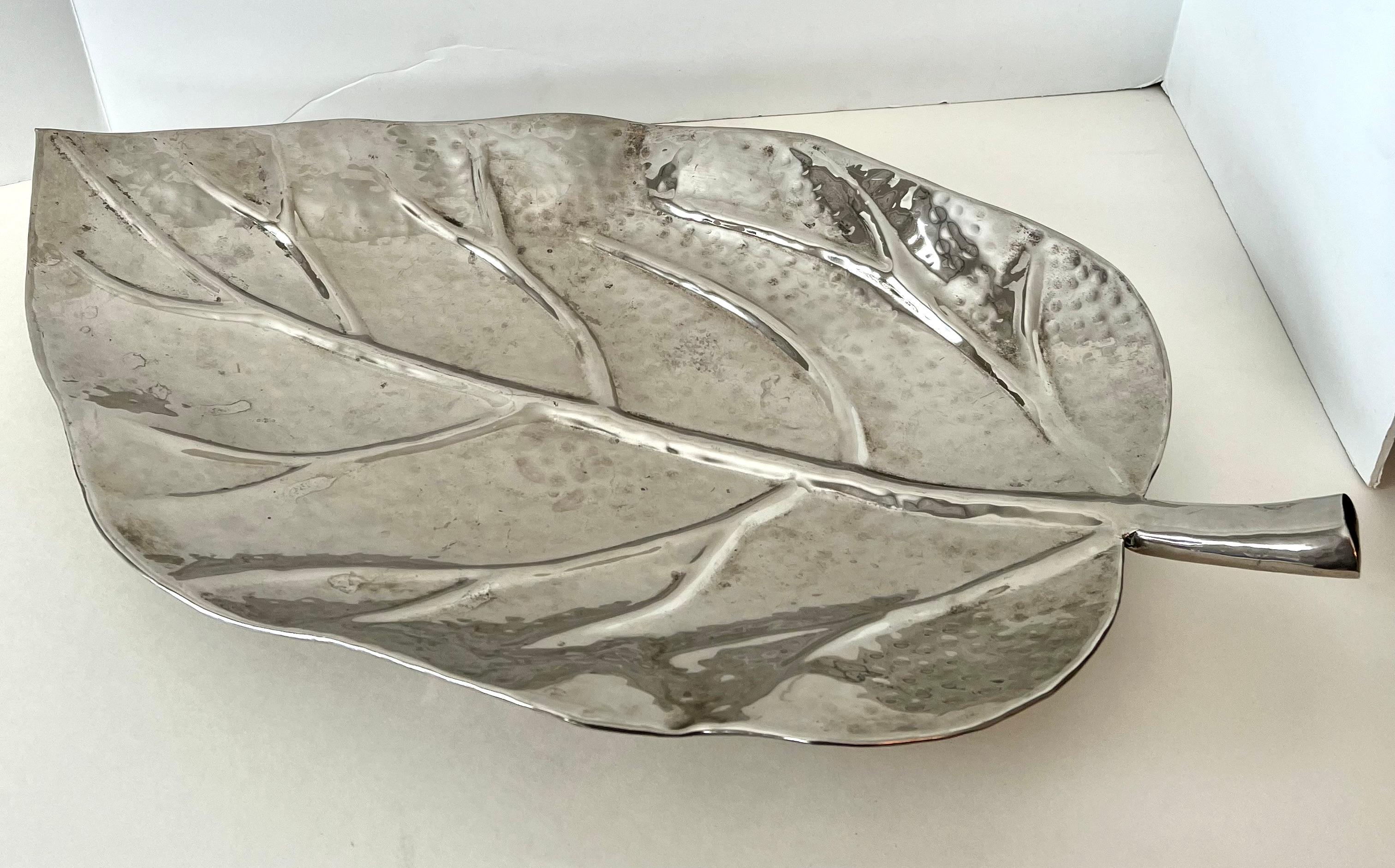 Hammered Silverplate Leaf Serving or Decorative Piece For Sale 3
