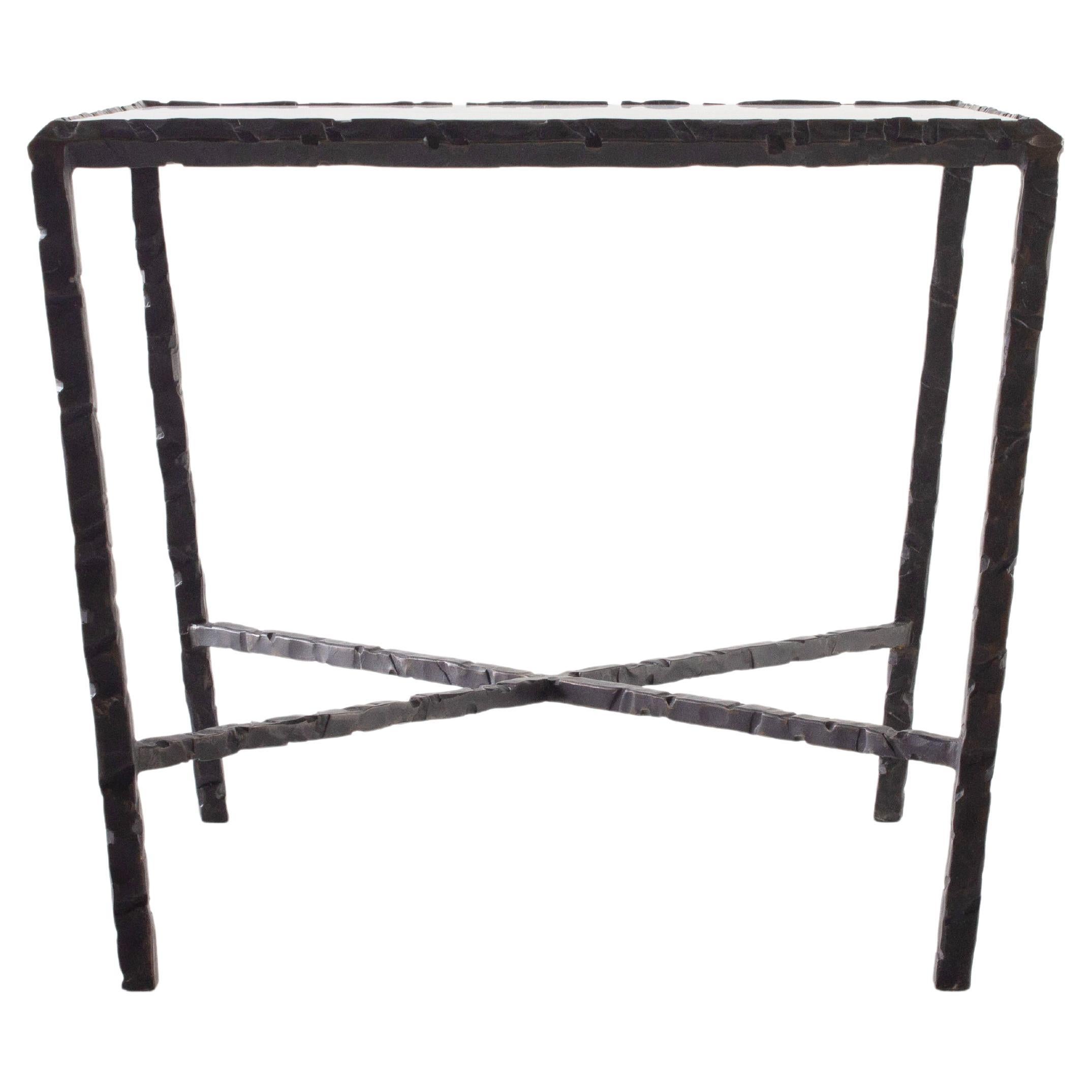 Hammered Steel Bronze Patina End Table. Lagos Azul  For Sale