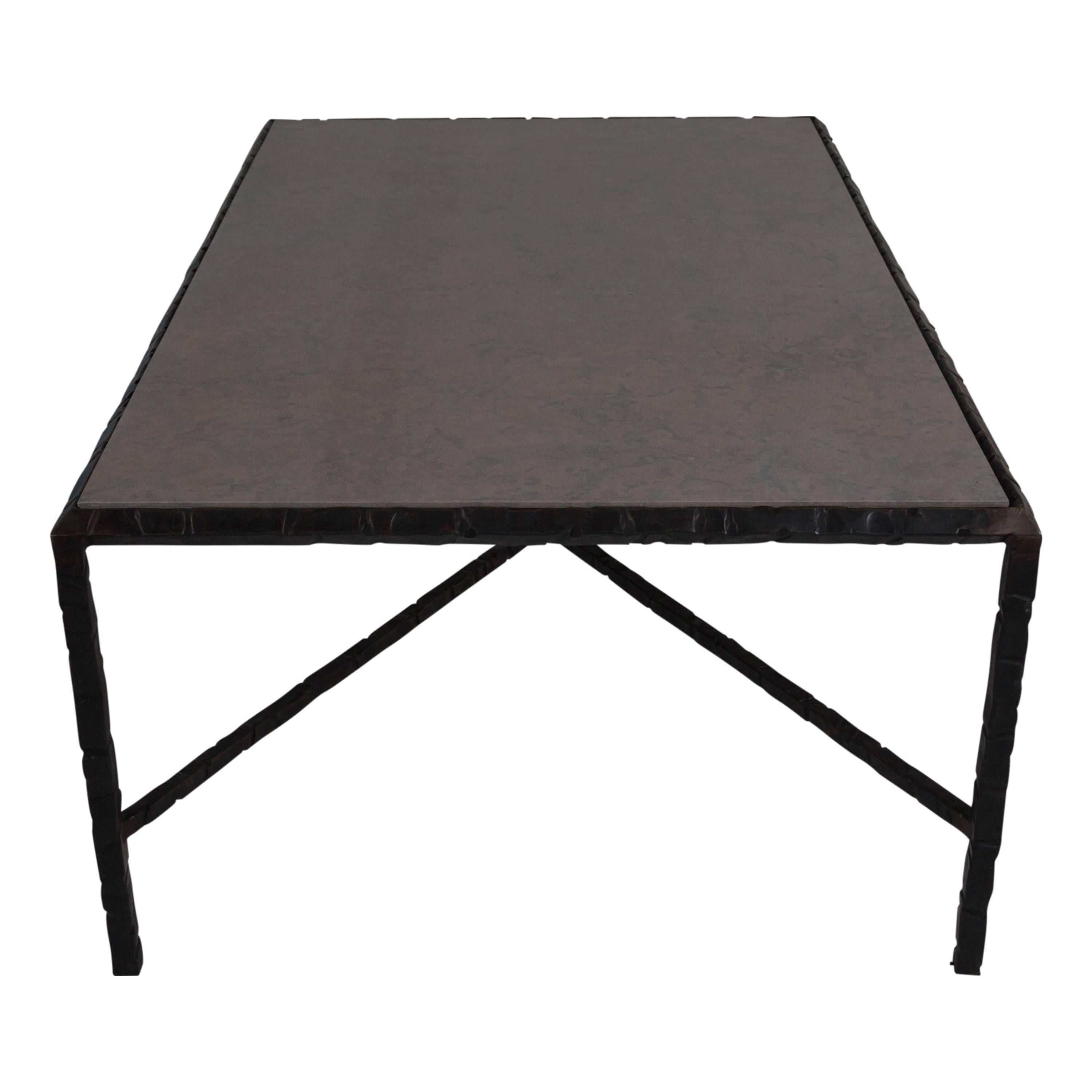 Modern Hammered Steel Coffee Table, Bronze Patina
