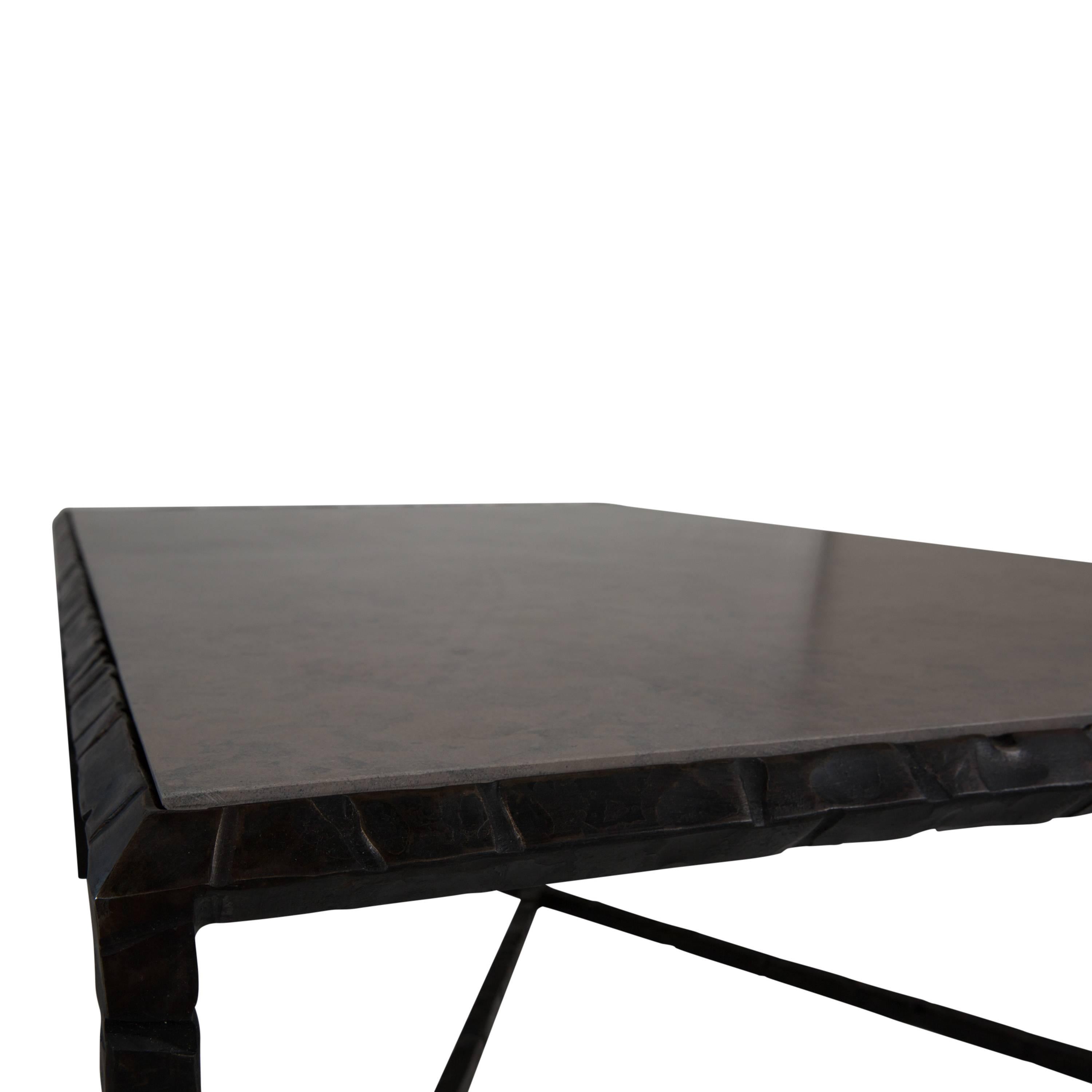 Hammered Steel Coffee Table, Bronze Patina In Excellent Condition In Dallas, TX