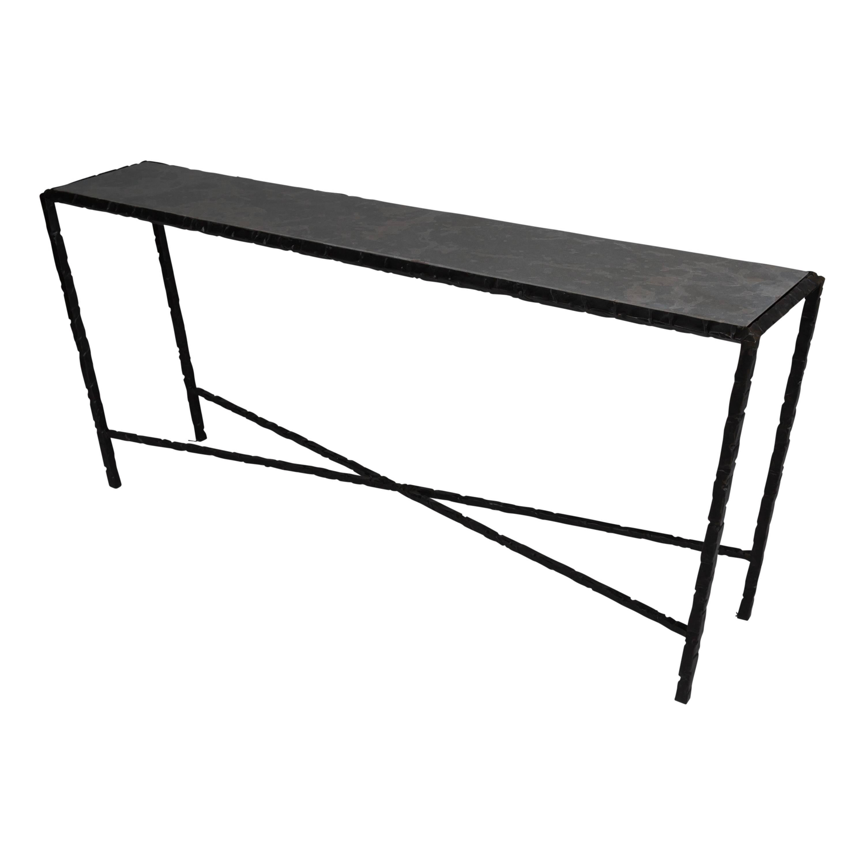 Hammered Steel Console Table, Bronze Patina