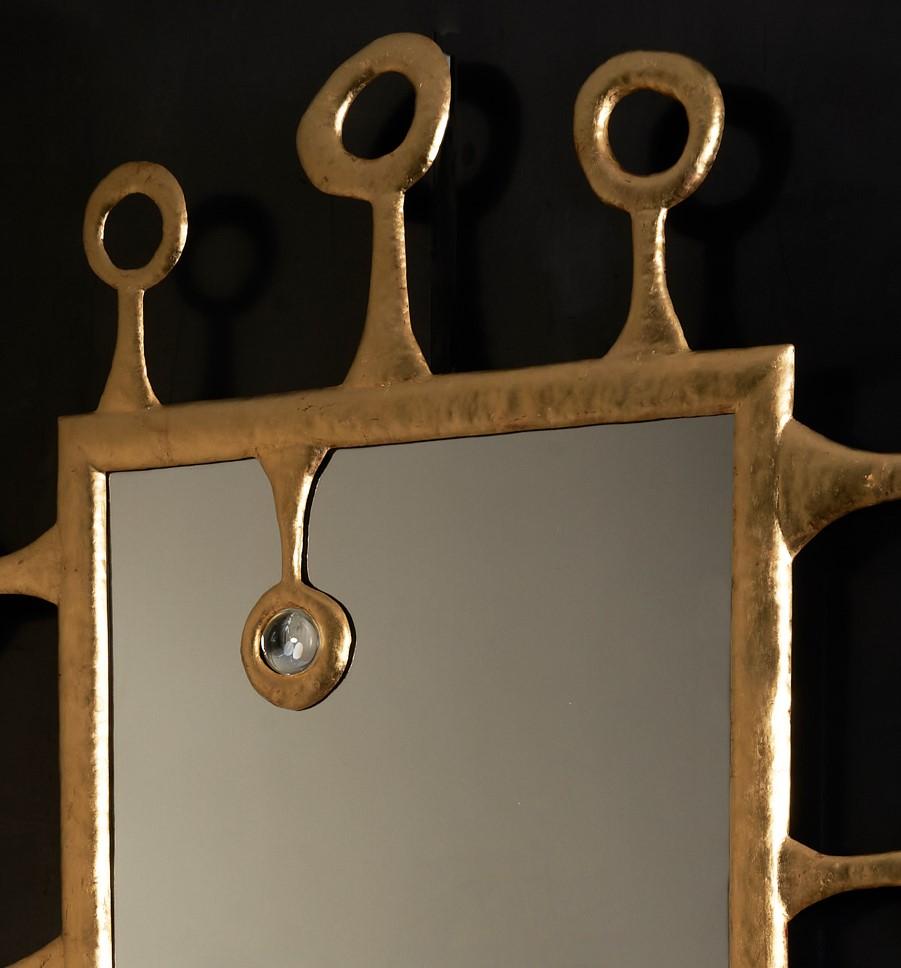 French Hammered Steel Mirror by Romain Barré  For Sale