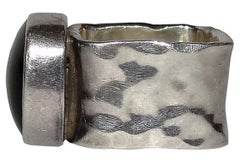 Hammered Sterling Silver and Black Onyx Cabochon Square Ring
